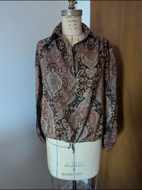 70's Women's Paisley Drawstring Hem Blouse